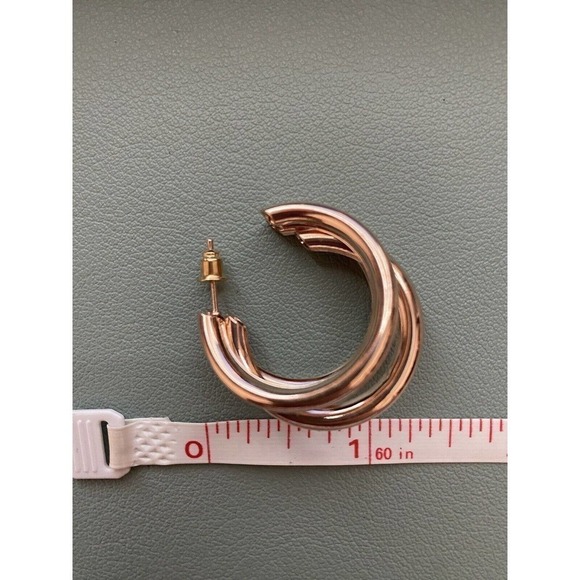 Pink Gold Tone Triple Hoop Earrings Lightweight Quiet Luxury Lightweight - Picture 4 of 5